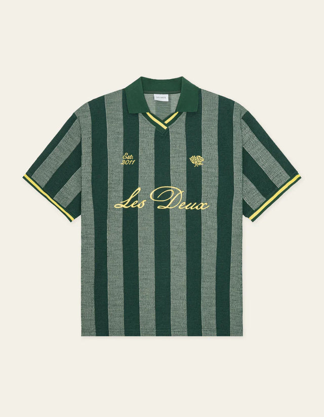 Les Deux Stripe Jacquard Football Jersey - Pine Green