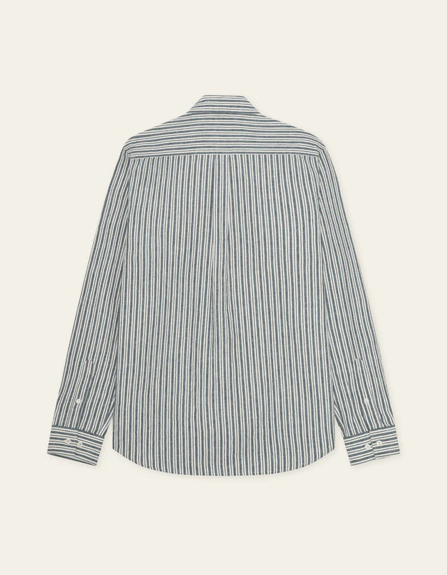 Les Deux Stripe Cotton-linen Shirt - Dark Denim Blue