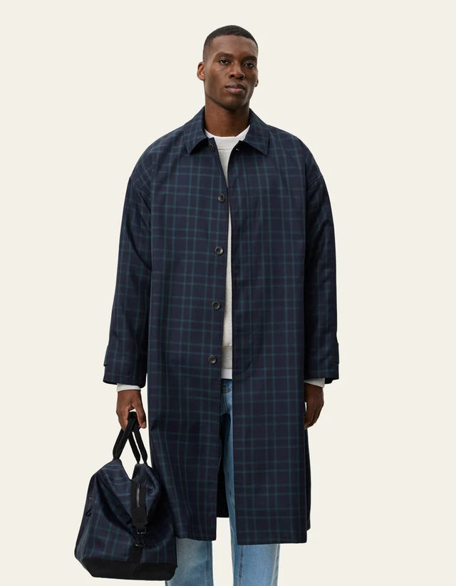 Les Deux Mateo Check Coat - Dark Navy
