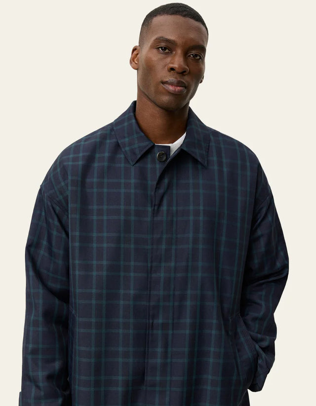 Les Deux Mateo Check Coat - Dark Navy