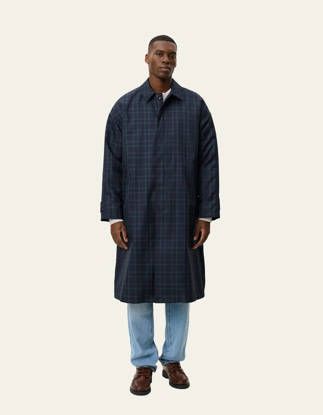 Les Deux Mateo Check Coat - Dark Navy