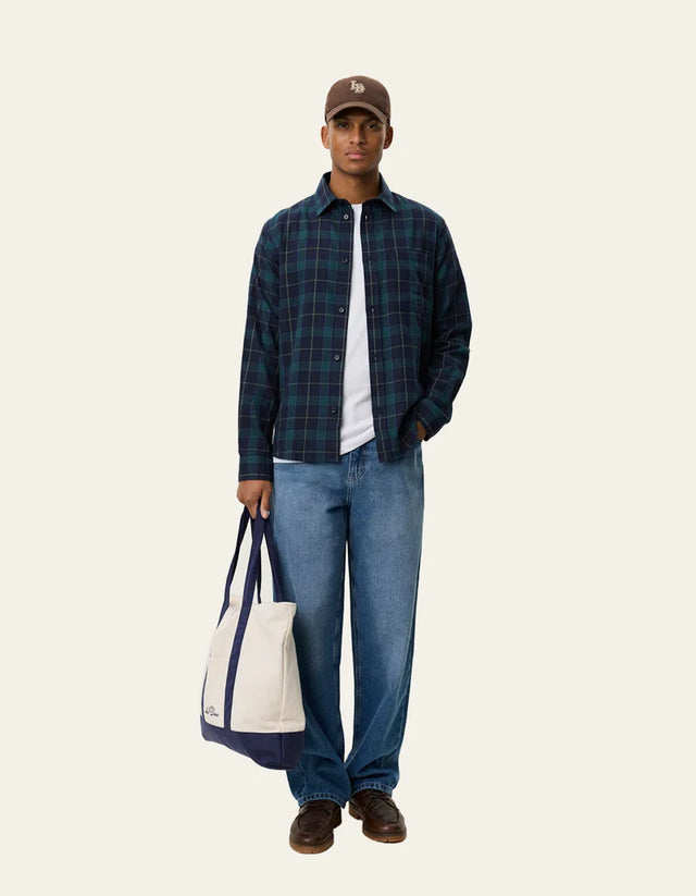 Les Deux Lennon Check Overshirt - Dark Navy