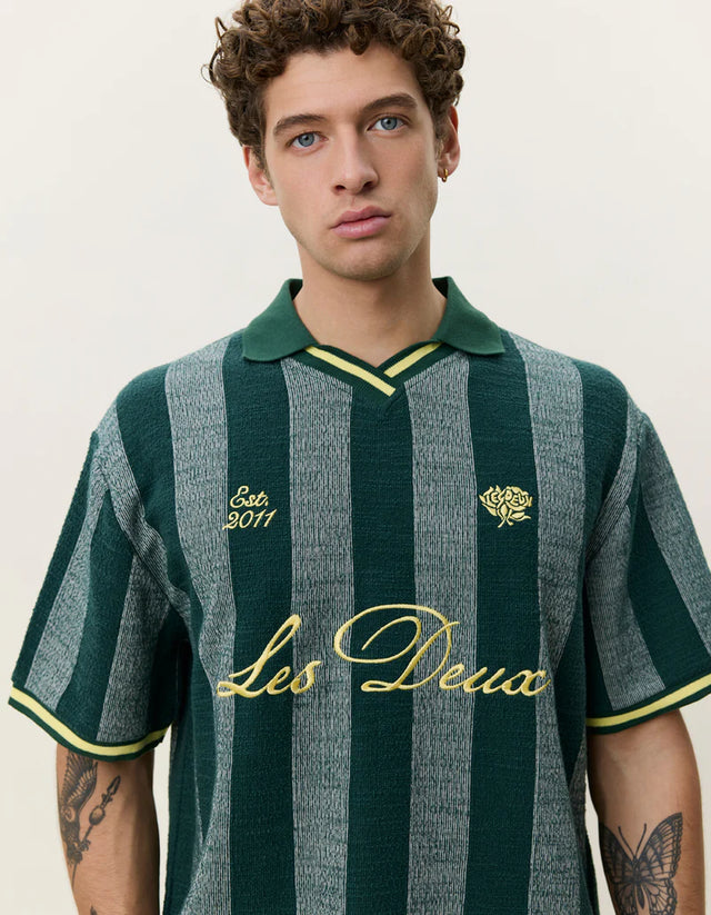 Les Deux Stripe Jacquard Football Jersey - Pine Green