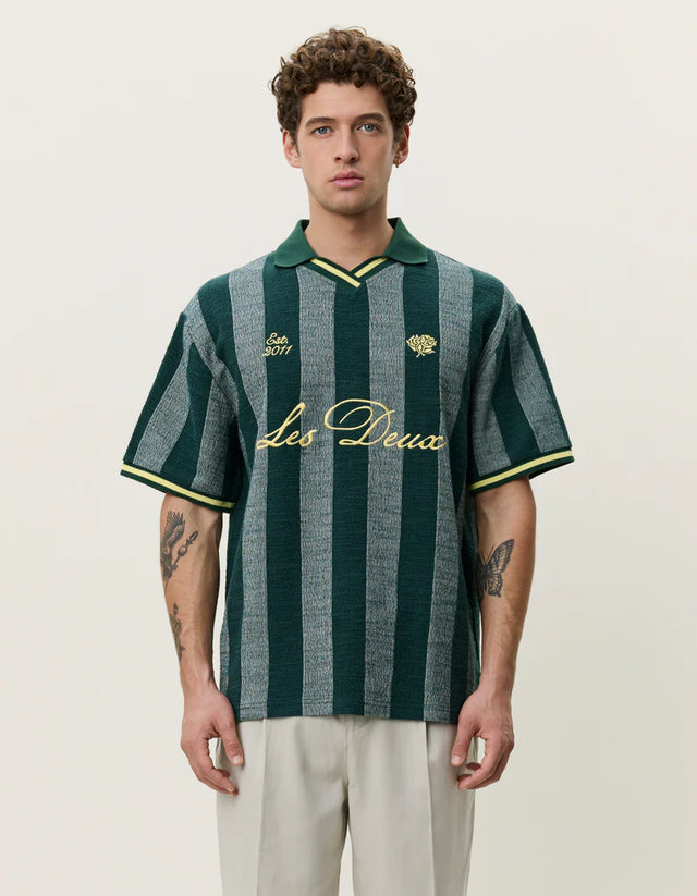 Les Deux Stripe Jacquard Football Jersey - Pine Green