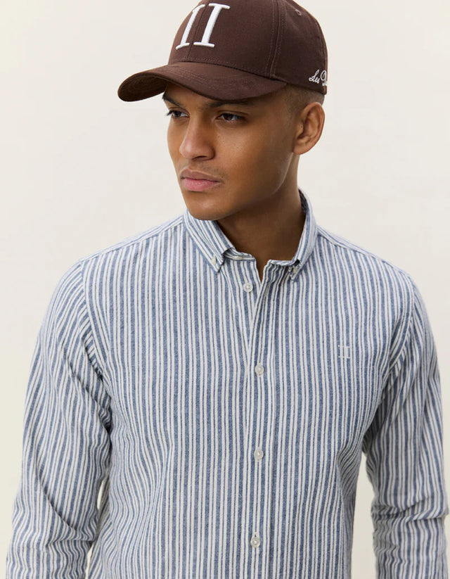 Les Deux Stripe Cotton-linen Shirt - Dark Denim Blue