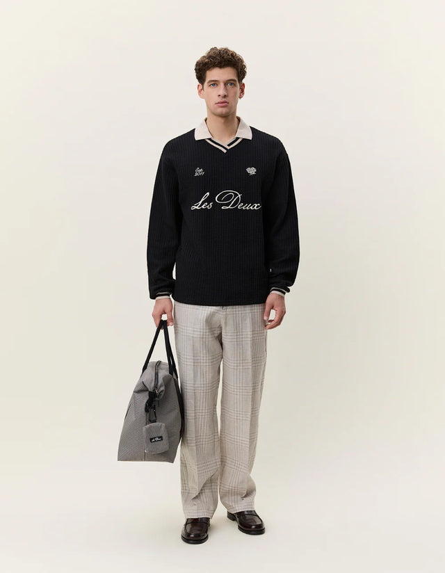 Les Deux Waffle Long Sleeve Football Jersey - Black