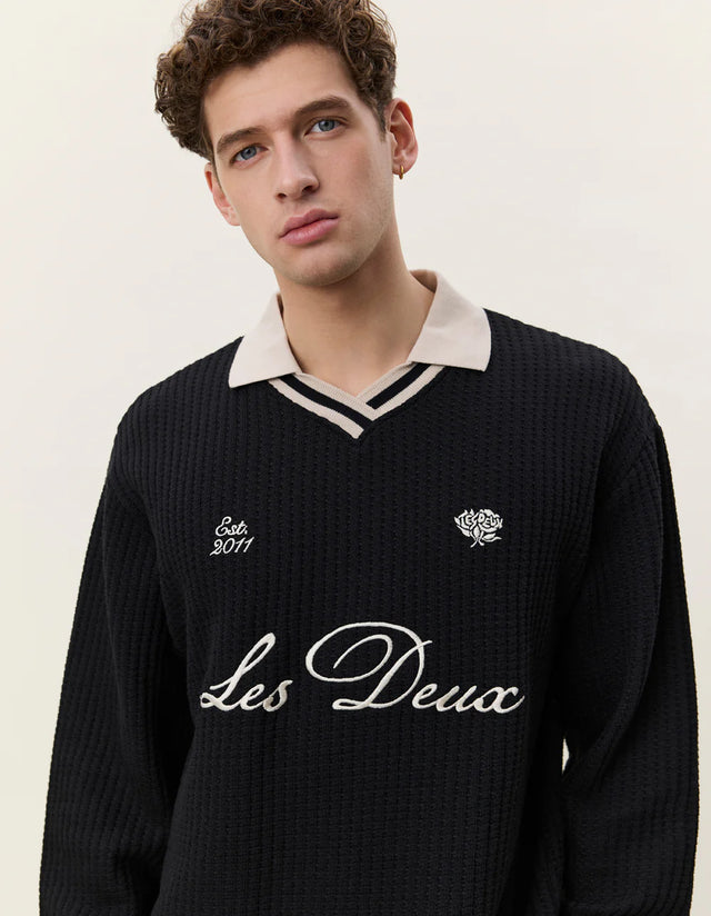 Les Deux Waffle Long Sleeve Football Jersey - Black