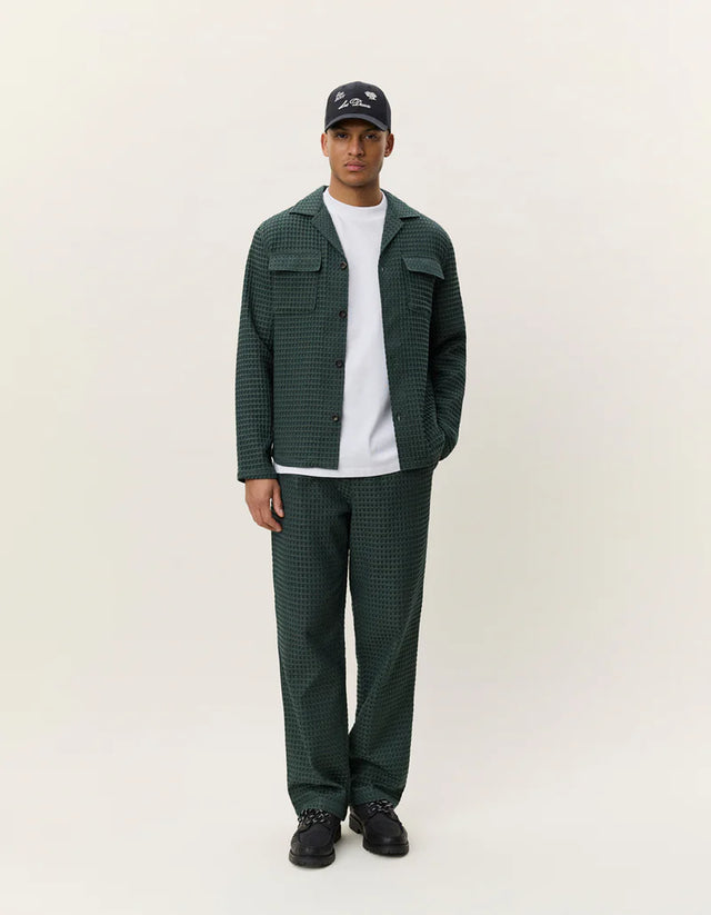 Les Deux Check Seersucker Overshirt - Pine Green