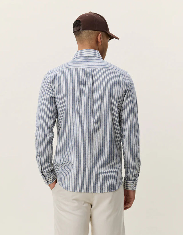 Les Deux Stripe Cotton-linen Shirt - Dark Denim Blue