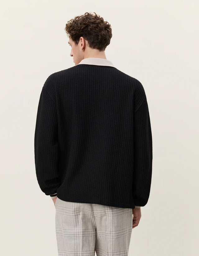 Les Deux Waffle Long Sleeve Football Jersey - Black