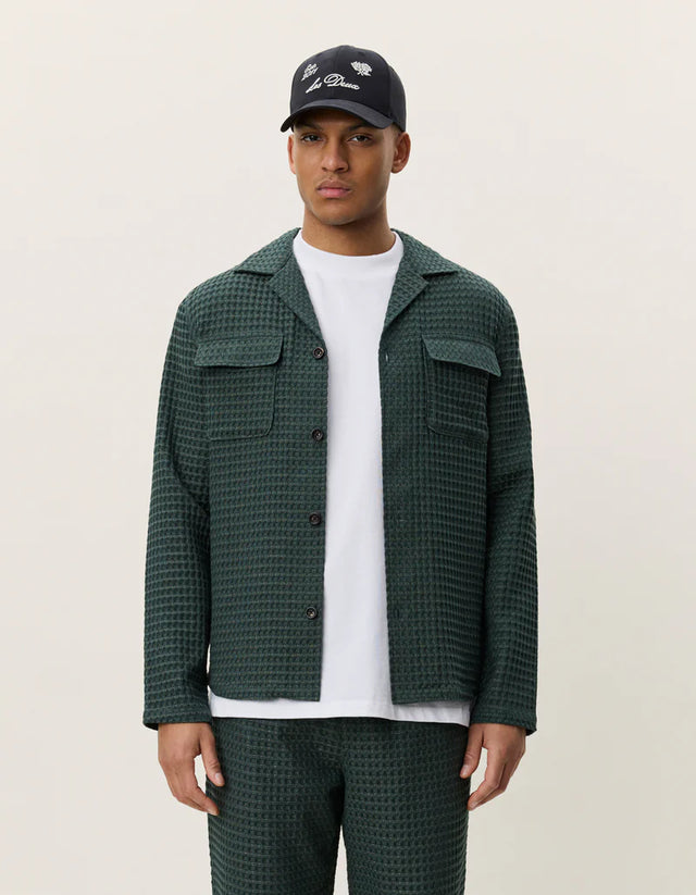 Les Deux Check Seersucker Overshirt - Pine Green