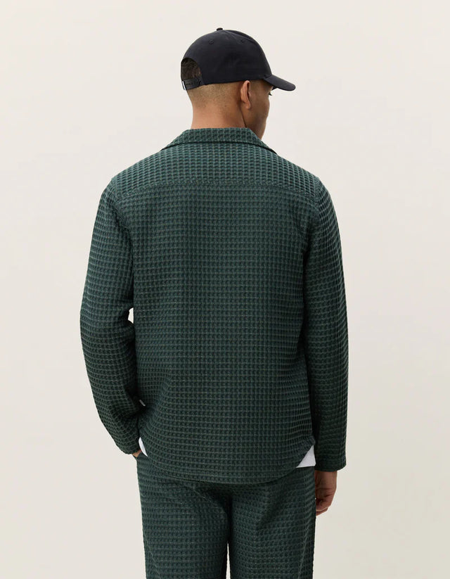 Les Deux Check Seersucker Overshirt - Pine Green