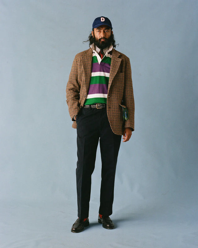 Drake's Stripe Cotton Rugby Shirt - Purple/Green/White