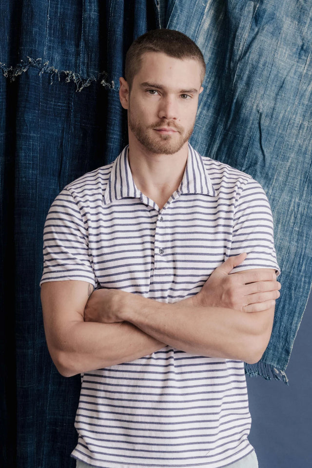 Save Khaki Organic Hemp Stripe Polo - Pine