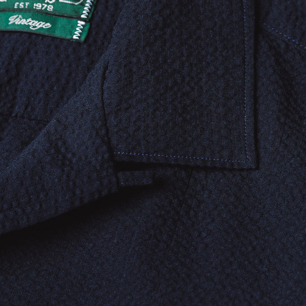 Gitman Vintage Seersucker Short Sleeve Camp Shirt - Navy