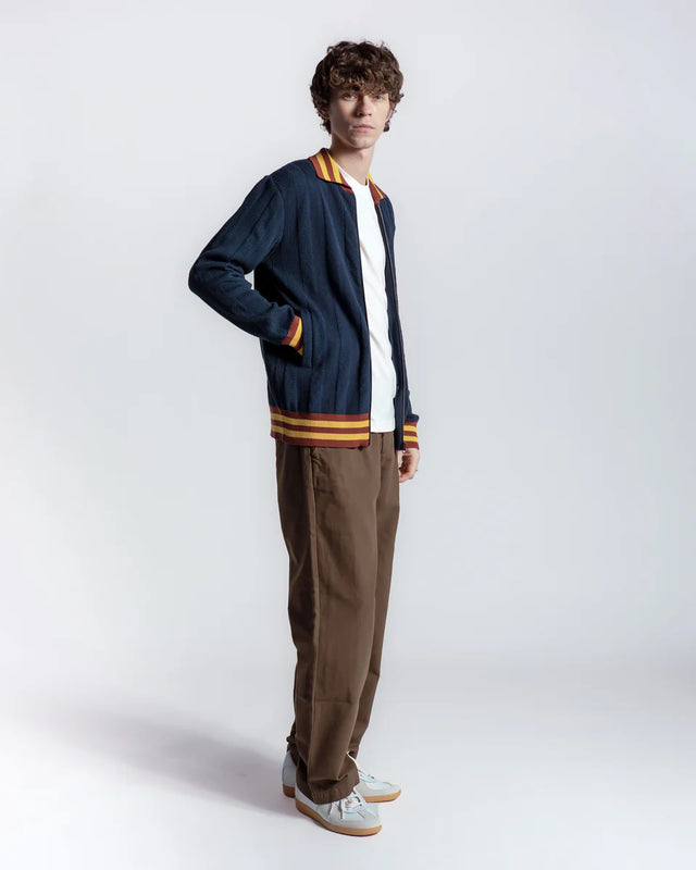 Far Afield Aleksey Horace Stripe Zip-Up - Navy