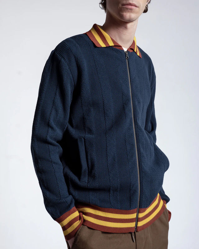 Far Afield Aleksey Horace Stripe Zip-Up - Navy