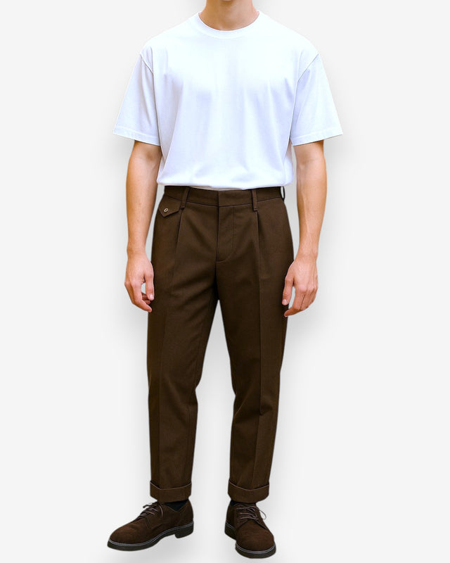MCS Pleated Wool Flannel Trouser - Dark Brown