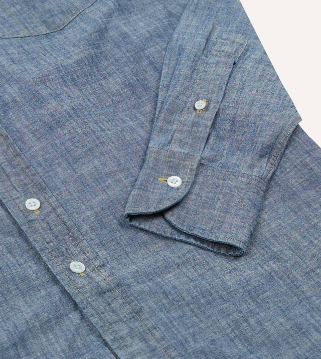 Drake's Cotton Chambray Button-Down Shirt - Blue