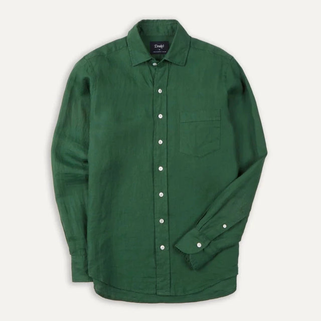 Drake's Linen Summer Shirt - Forest Green