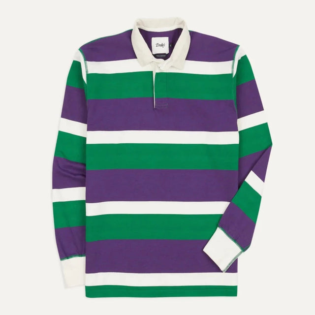 Drake's Stripe Cotton Rugby Shirt - Purple/Green/White