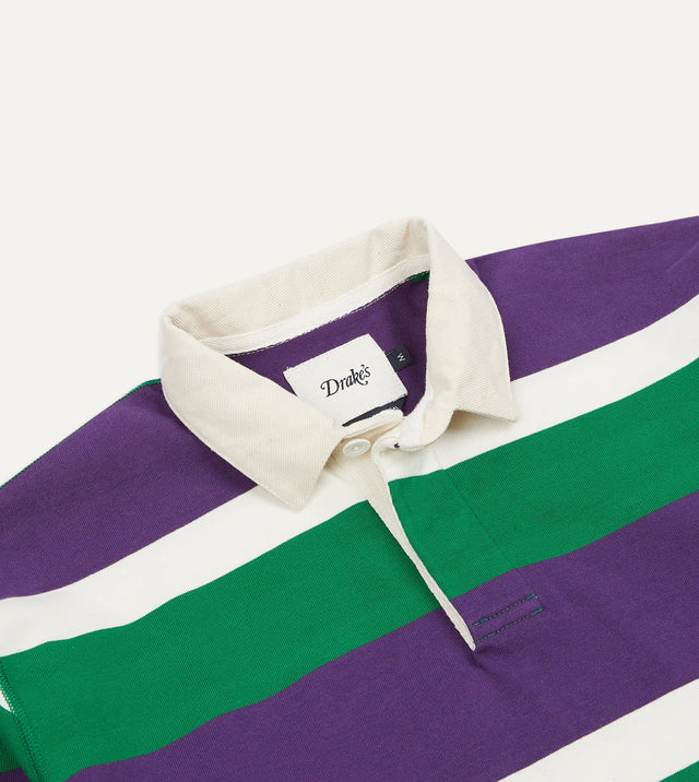Drake's Stripe Cotton Rugby Shirt - Purple/Green/White