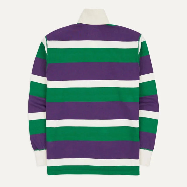 Drake's Stripe Cotton Rugby Shirt - Purple/Green/White