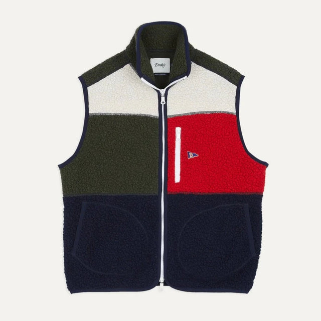 Drake's Boucle Wool Zip Fleece Vest - Ecru, Green and Navy
