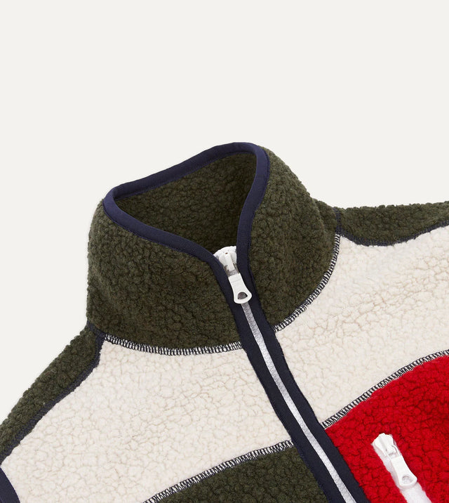 Drake's Boucle Wool Zip Fleece Vest - Ecru, Green and Navy