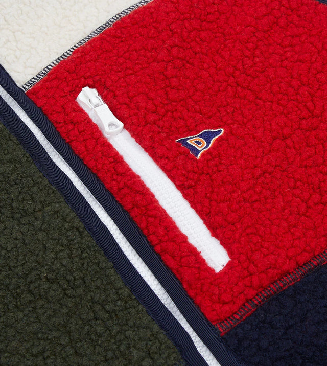 Drake's Boucle Wool Zip Fleece Vest - Ecru, Green and Navy