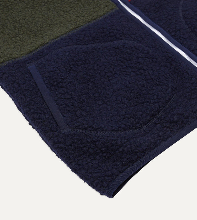 Drake's Boucle Wool Zip Fleece Vest - Ecru, Green and Navy
