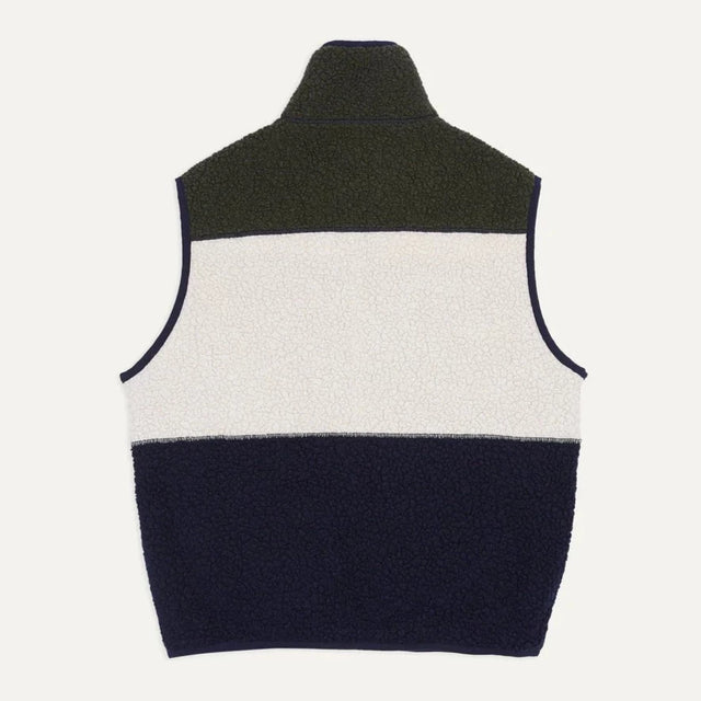 Drake's Boucle Wool Zip Fleece Vest - Ecru, Green and Navy