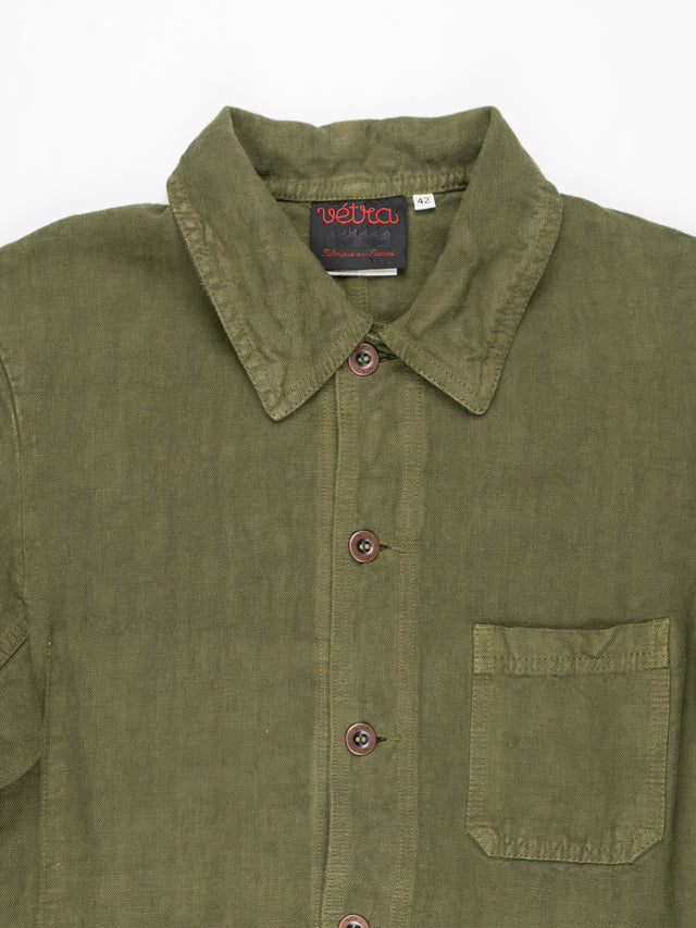 Vetra Heavy Linen Workwear Jacket - Olive