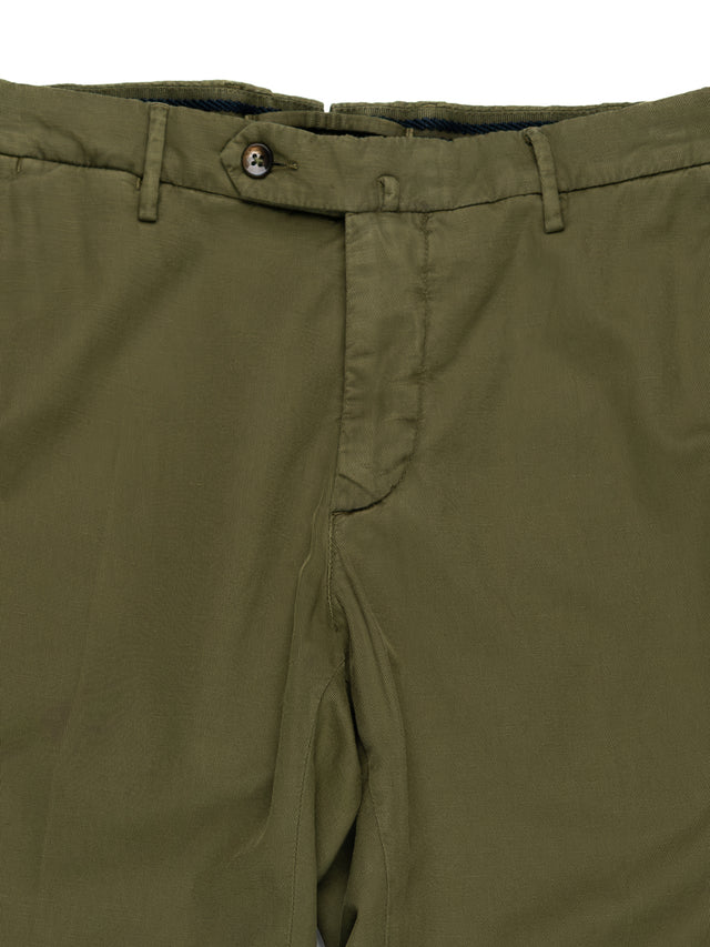 MCS Cotton/Linen Stretch Twill Trouser - Dark Green