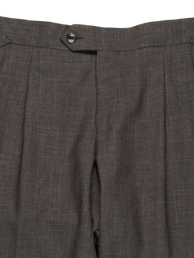 MCS Wool/Silk/Linen Fresco Pleated Trouser - Dark Brown