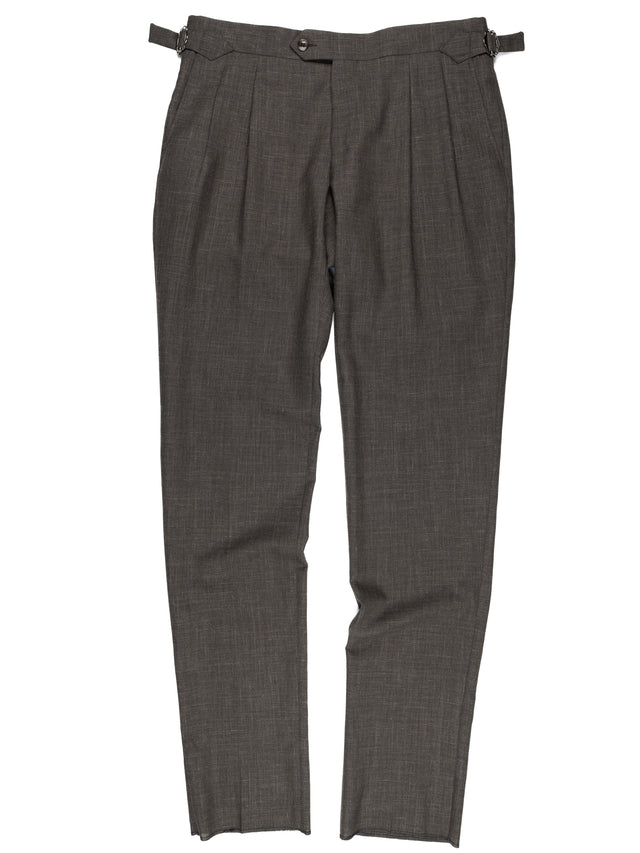 MCS Wool/Silk/Linen Fresco Pleated Trouser - Dark Brown