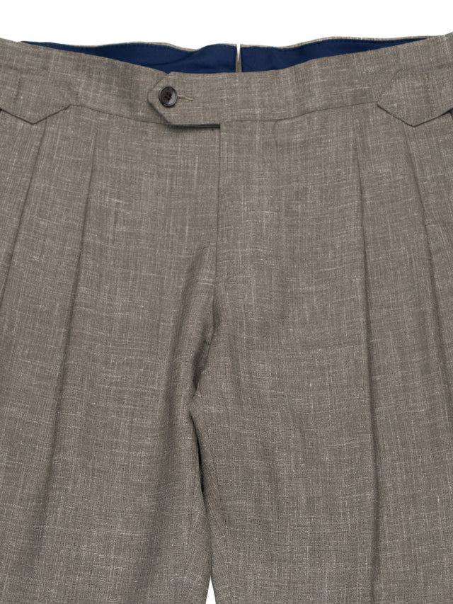 MCS Wool/Silk/Linen Fresco Pleated Trouser - Taupe