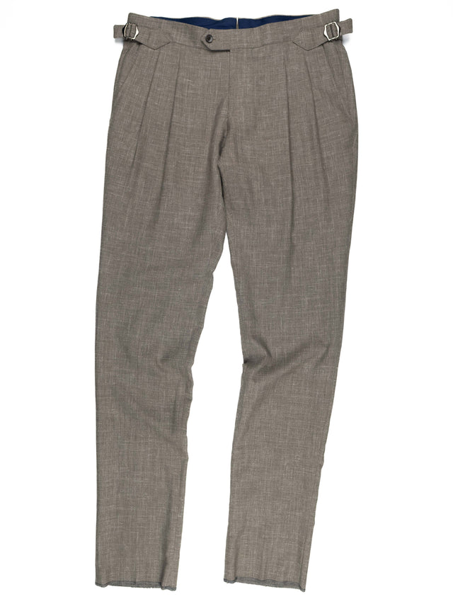 MCS Wool/Silk/Linen Fresco Pleated Trouser - Taupe