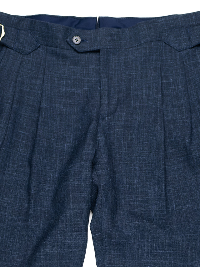 MCS Wool/Silk/Linen Fresco Pleated Trouser - Navy
