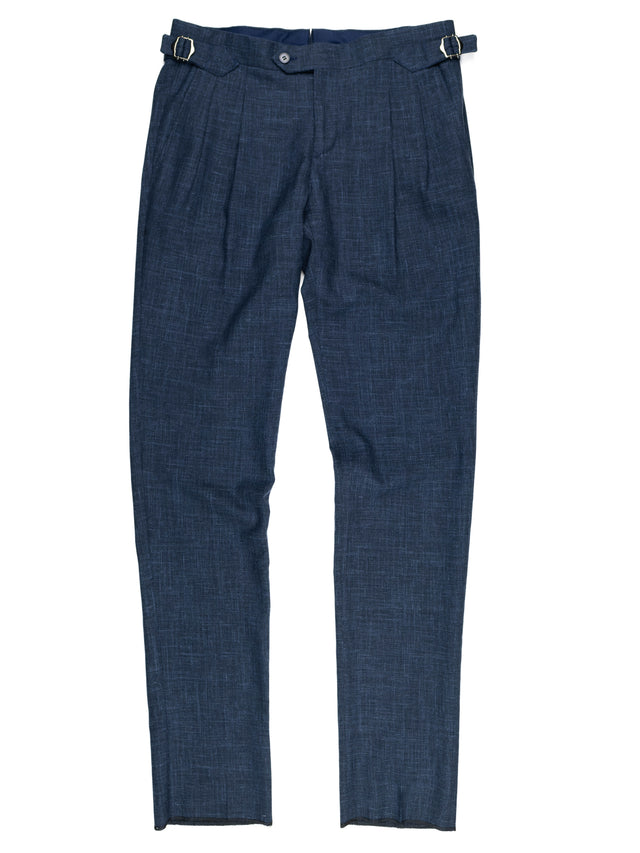 MCS Wool/Silk/Linen Fresco Pleated Trouser - Navy