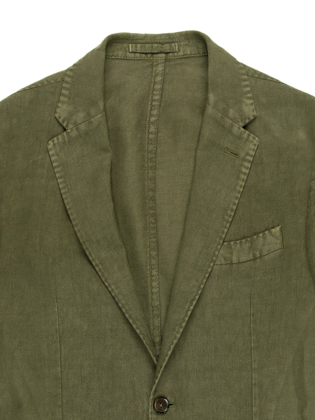 MCS Linen Twill Garment Dyed Two Button Suit - Olive