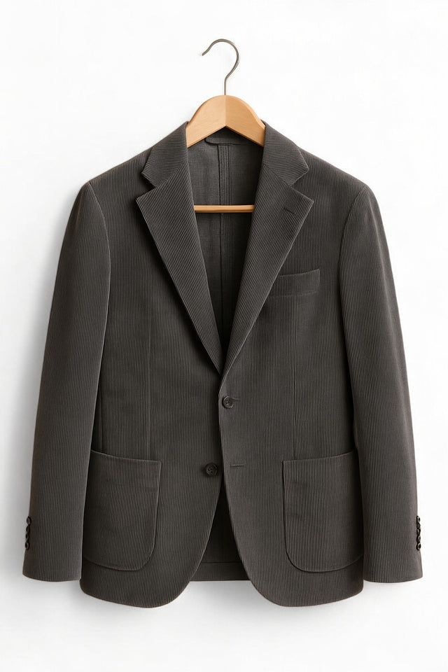 MCS Cotton Wale Cord Rolled Three Button Blazer - Charcoal