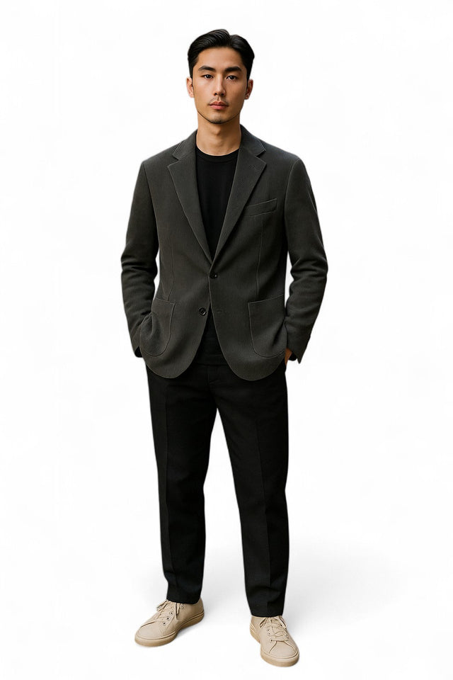 MCS Cotton Wale Cord Rolled Three Button Blazer - Charcoal