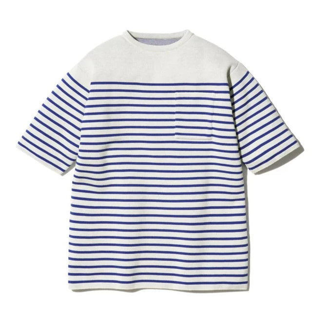 Snow Peak Co/Ny/Pe Short Sleeve Crew Neck Pullover - Ecru/Blue