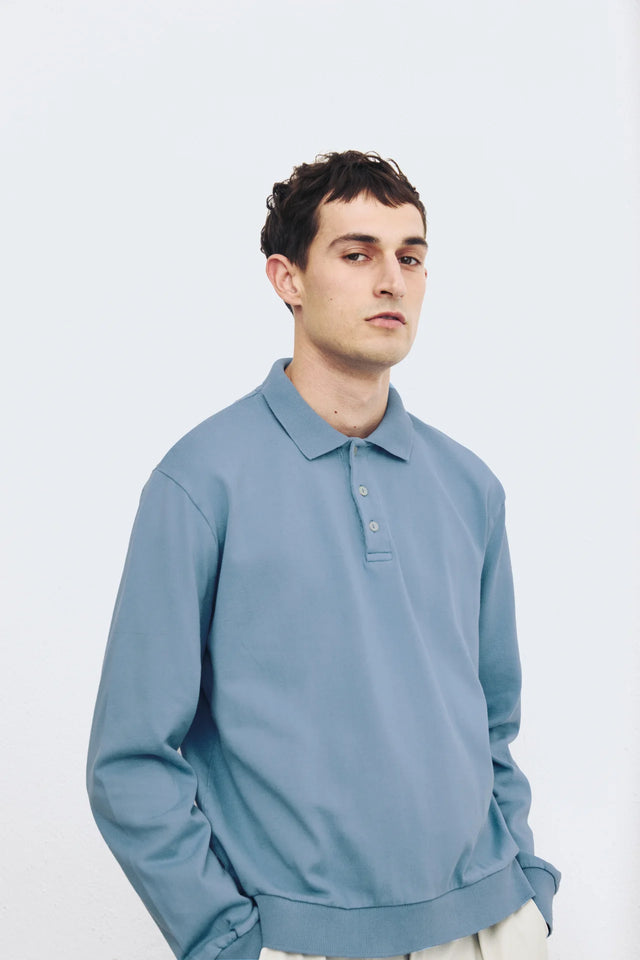 Unfeigned Long Sleeve Polo - Dusty Blue