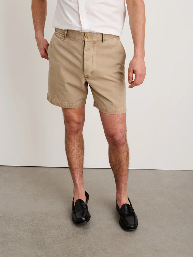 Alex Mill Flat Front Short in Vintage Wash Chino - Vintage Khaki