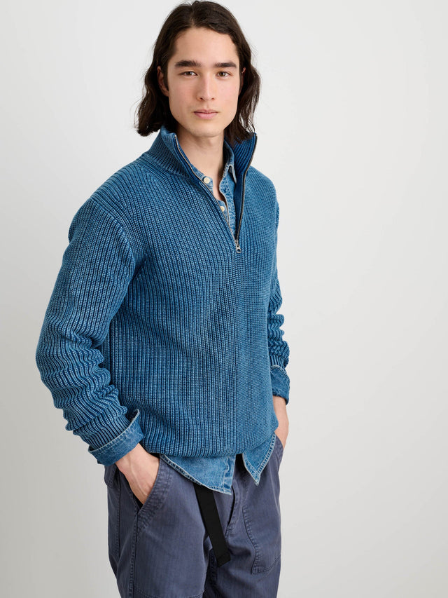 Alex Mill Indigo Half Zip Cotton Sweater