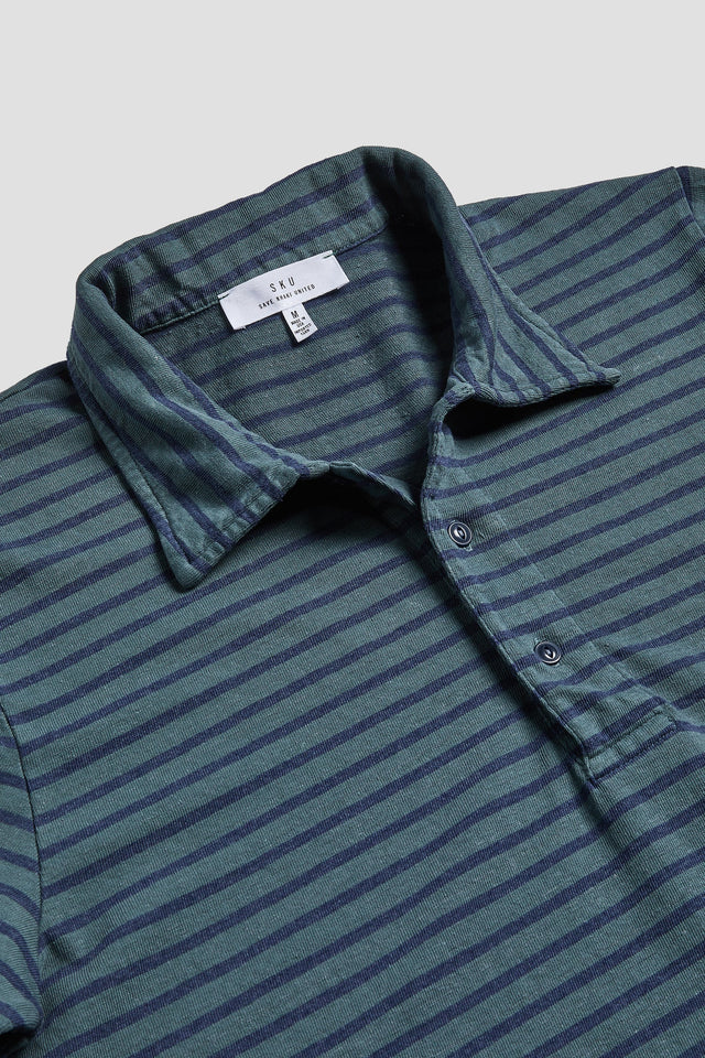 Save Khaki Organic Hemp Stripe Polo - Pine