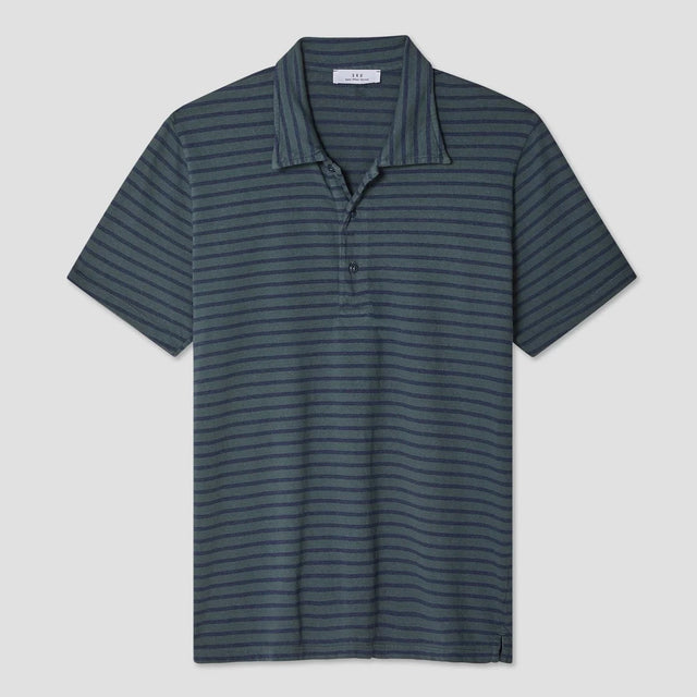 Save Khaki Organic Hemp Stripe Polo - Pine