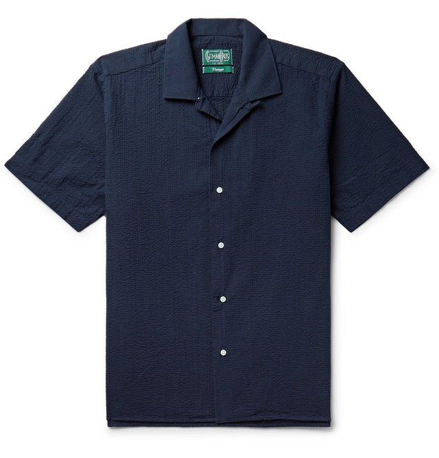 Gitman Vintage Seersucker Short Sleeve Camp Shirt - Navy